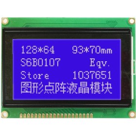 تصویر LCD گرافیکی 128×64 با درایور S6B0107 رنگ آبی 