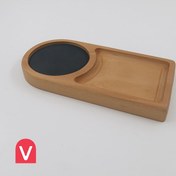 تصویر شیرینی خوری چوبی ناولی همراه با هولدر لیوان و فنجان 