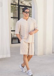 تصویر ست ورزشی مردانه تیشرت و شلوارک قواره دار یقه کوبایی ZARA پارچه زارا کد 2900 