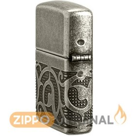 تصویر فندک زیپو اصل 49290 | Zippo Antique Armor Pattern Design Zippo Lighter 29670 Armor Tree of Life