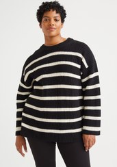 تصویر پلیور زنانه سیاه اچ اند ام 1110767001 ا H&M+ Oversized double-knit jumper H&M+ Oversized double-knit jumper