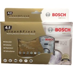 تصویر پودر جرم گیر ماشین لباسشویی و ظرفشویی بوش (Bosch) مدل Gold بسته 5 عددی شوینده ظروف