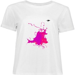 تصویر تیشرت سفید زنانه با طرح پاشیدن رنگ صورتی | مد و فشن | کانگورومارکت Women's white t-shirt with pink splash design Fashion Kangaroo Market