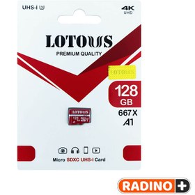 تصویر کارت حافظه microSDXC لوتوس مدل A1 کلاس 10 استاندارد ظرفیت 128 گیگابایت Lotous A1 U3 Class 10 MicroSD Ram 128G