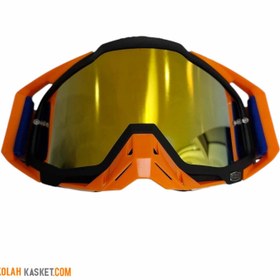 تصویر عینک موتور سواری کراسی برند 100% رنگ نارنجی Crossy brand 100% orange motorcycle riding glasses