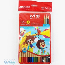تصویر مداد رنگی آریا مدل 3021  جعبه فلزی ۱۲ رنگ Arya  code 3021 12 color pencils