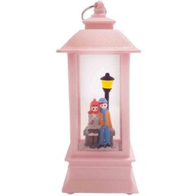 تصویر گوی اکلیلی چراغدار مدل فانوس طرح دیدار عاشقانه دختر و پسر – نشسته در کنار هم صورتی 