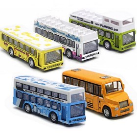 تصویر مجموعه اسباب بازی ماشین های اتوبوس مدرسه کیدامی برند kidami KIDAMI School Bus Toys Cars Set Die Cast Metal Toy Cars Double Decker City Bus Vehicles, Openable Doors, Pull Back Cars Play Toy