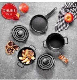 تصویر Schafer Pro Cast Mini Cookware Cookware 5 قطعه سیاه Schafer Pro Cast Mini Döküm Tencere Seti 5 Parça-siyah