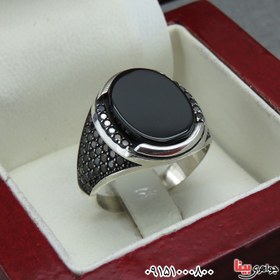 تصویر انگشتر نقره عقیق سیاه مردانه مدل بارسلونا کد 62225 Barcelona black agate ring