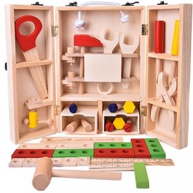 تصویر ست ابزار بازی آموزشی چوبی 43 تکه غیرسمی برای کودکان برند fun little toys 43-Piece Wooden Construction Educational Nontoxic Game Tool Toy Set For Kids