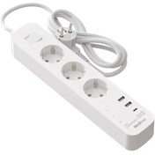 تصویر چند راهی 3 خانه برق ارت دار هادرون P343 با کابل 1.8 متری + شارژر USB و Type-C 