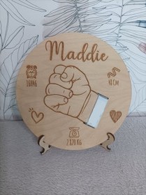 تصویر تابلو مشخصات یادگاری نوزاد(وزن،قد،اسم،تاریخ)ساخت به صورت سفارشی 