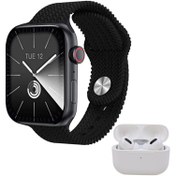 تصویر ساعت هوشمند مدل WS-83 MAX دارای قابلیت های کنترل موسیقی ، شمارنده ضربان قلب ، گام شمار ، قابلیت مکالمه از طریق بلوتوث ، به همراه ایرپاد ، بند سیلیکونی و فلزی - طلایی 