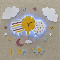 تصویر چراغ خواب نورمخفی کودک بادکنک ساعت دار شب خواب و چراغ خواب فانتزی بالن ساعت دار پسرانه و دخترانه