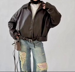 تصویر بامبر چرم گرم بالا قهوه ای و مشکی 