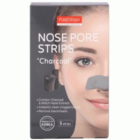 تصویر چسب پاک کننده بینی زغالی پیوردرم Purederm Charcoal Nose Pore Strips Count 6 