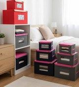 تصویر باکس نظم دهنده لباس سه سایز رنگی با روکش پارچه و اسکلت فیبری ضخیم - سرخابی 