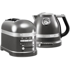 تصویر ست کتری برقی و توستر اتومات کیچن اید آمریکا KitchenAid ARTISAN FRÜHSTÜCKSSET-TOASTER FÜR 2 SCHEIBEN/Medaillon-Silber 