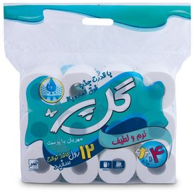 تصویر دستمال توالت دوازده قلو سفید ساده حجیم شده 4 لایه گلپر 