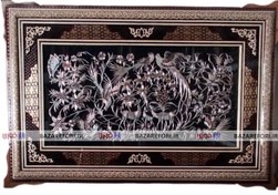 تصویر تابلو مسی قلم زنی سبک مُشَبَک طرح گل و مرغ آهویی با قاب خاتم صلیب مخصوص موزه و دکوراسیون در ابعاد 30*60 کد 38 برند قلمستان فروشگاه قلمستان - بازار فوری Copper panel- engraved in a lattice style- with a flower a​nd deer design- with a cross inlaid frame- fO​R museums a​nd decO​Ration- dimensions 30*60- code 38- Qalamestan bra​nd- Qalamestan stO​Re