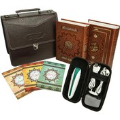 تصویر قلم قرآنی بصیر 40 گیگ با قرآن 1208 صفحه‌ای (بسیار درشت‌خط) و کلیات مفاتیح کیف چرمی 