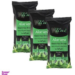 تصویر دستمال مرطوب یونی لد (Uni Led) مدل Aloe Vera مجموعه 3 عددی 