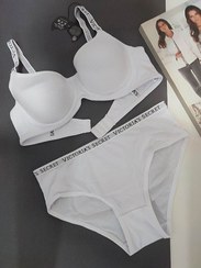 تصویر ست شورت و سوتین کاپ لایه نازک نخی فنردار Misa میسا کد 9025 (طرح Victoria’s Secret) سفید 
