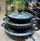 تصویر ماهیتابه عروس دودسته چدن گرانیت مدل خطی 