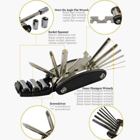 تصویر ست ابزار همه کاره و آچار دوچرخه همراه با لوازم پنچرگیری 