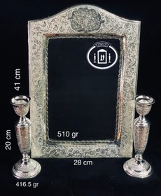 تصویر آینه و شمعدان نقره قلم گل و مرغ عیار ۸۴ Silver mirror and candlestick