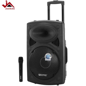 تصویر اسپیکر بلوتوث دار دارای چرخ دستی جیپاس مدل GMS8519 Geepas 12-Inch Trolley Bluetooth Speaker - Wireless Microphones, Battery Powered Rechargeable