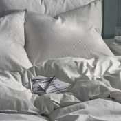 تصویر کاور لحاف ایکیا BERGPALM duvet IKEA Duvet cover and 2 pillowcases, grey/stripe,