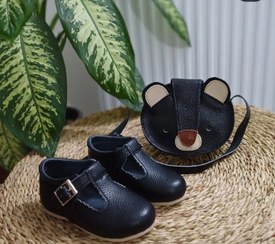 تصویر ست کفش بچگانه دریا مدل پناه و کیف خرس جنس چرم طبیعی 