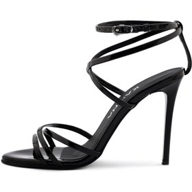 تصویر صندل کارینا نوک گرد ورنی مشکی پاشنه 10 سانت کد 1014b 