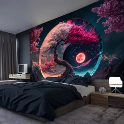 تصویر بکدراپ و تپستری فردی کالکشن طرح درخت زندگی قابل شستشو - 1 tree of life yin yang tapestry