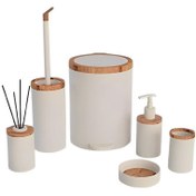 تصویر سرویس 6 پارچه طرح چوب ماربل کرم مات روشن مدل روشا هارمونی 