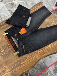 تصویر شلوار جین مردانه Samurai Jeans (سامورایی) مدل Raw Denim با دوخت نارنجی - آبی تیره 