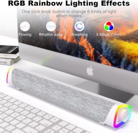 تصویر Computer Speakers Wired USB-Powered Bluetooth V5.3 PC Sound Bar Colorful RGB Lights with Switch Button Surround Sound Portable Computer SoundBar Speaker for Desktop Laptop Phone(Grey - ارسال 15 الی 20 روز کاری 