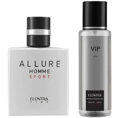 تصویر عطر جیبی مردانه النترا تاینی Elentra Tiny مدل Allure sport حجم 35ml به همراه بادی اسپلش مردانه النترا Elentra مدل Vip حجم 250ml بسته 2 عددی 