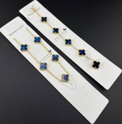 تصویر ست 2 تکه گردنبند و دستبند ونکلیف طلایی آبی تیره 