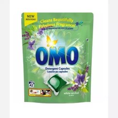 تصویر قرص ماشین لباسشویی اومو OMO رایحه گل ارکیده سفید بسته 42 عددی Detergent capsule Omo Orhidee Menta 42 capsule 