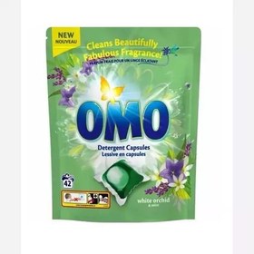 تصویر قرص ماشین لباسشویی اومو OMO رایحه گل ارکیده سفید بسته 42 عددی Detergent capsule Omo Orhidee Menta 42 capsule 