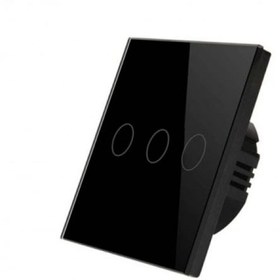 تصویر کلید سه پل هوشمند لمسی مشکی با قابلیت کنترل از طریق WiFi و ریموت 