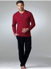 تصویر پاجامه مردانه آستین بلند از پنبه کامبادی برند Pierre Cardin Men's Long Sleeve Combed Cotton Pajamas