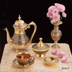 تصویر ست چای خوری برنجی طلایی کد 002 