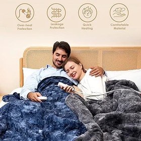 تصویر پتوی برقی حرارتی ،درمانی با 6 لول گرمایی سایز ۱۸۰ در ۱۳۰ برند EHEYCIGA EHEYCIGA Heated Blanket Electric Blanket Throw Faux Fur, Heating Blanket with 9 Heating Levels & 10 Hours Auto Off, Portable Cozy Sherpa Washable Blanket with Fast Heating Light Blue, 50 x 60 Inches