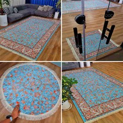 تصویر فرش طرح ابریشم فیروزه‌ای کد A095 