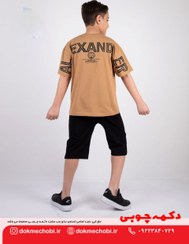 تصویر تیشرت شلوارک پسرانه طرح الکساندر رنگ آجری مشکی 
