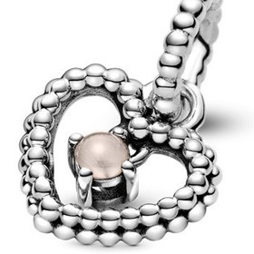 تصویر چارم آویز قلبی ماه جان نگین رز صورتی کدر پاندورا Pandora June Misty Rose Heart Hanging Charm